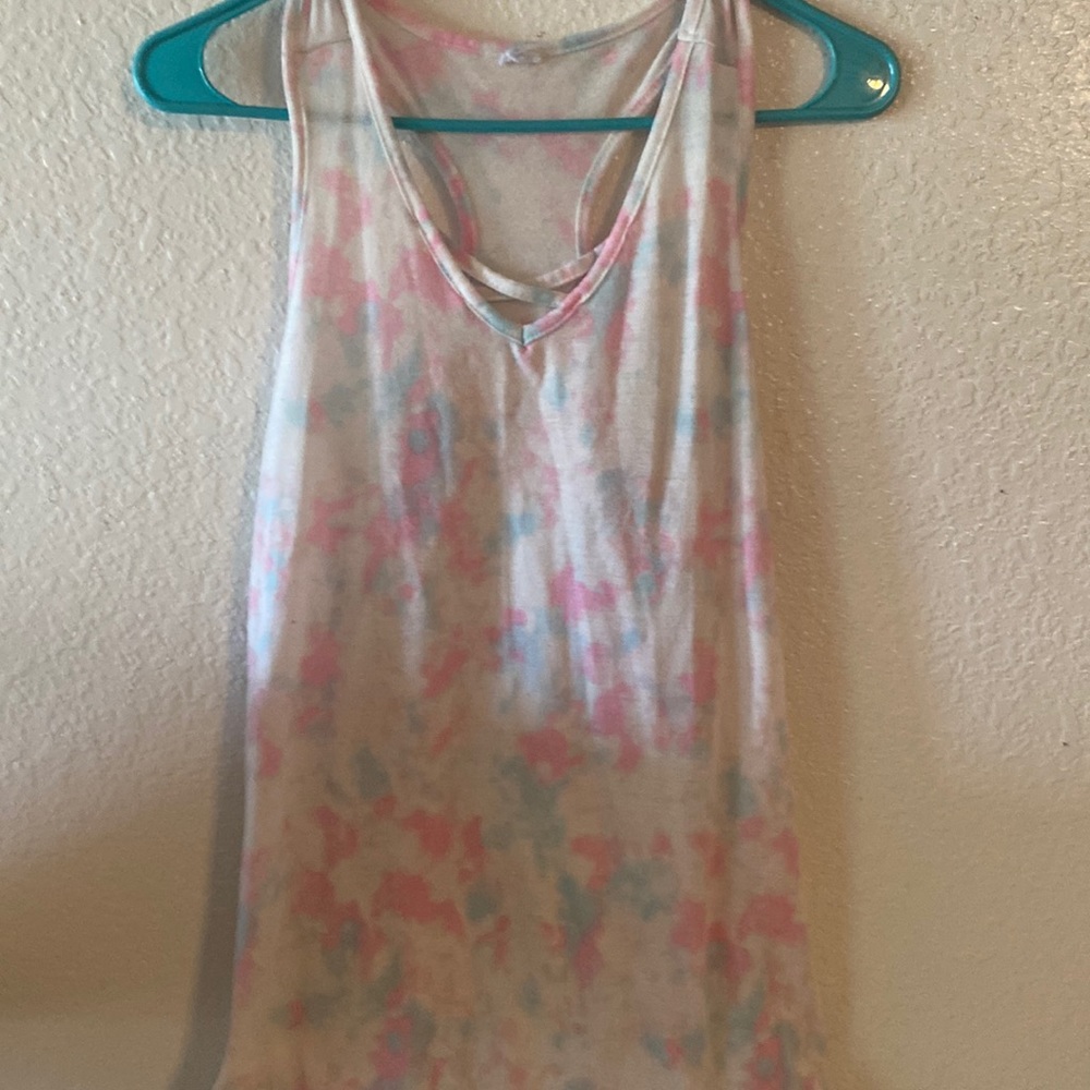 V-neck, light pink & light blue tye-dye, tank top, Cut tag off...size Junior M.